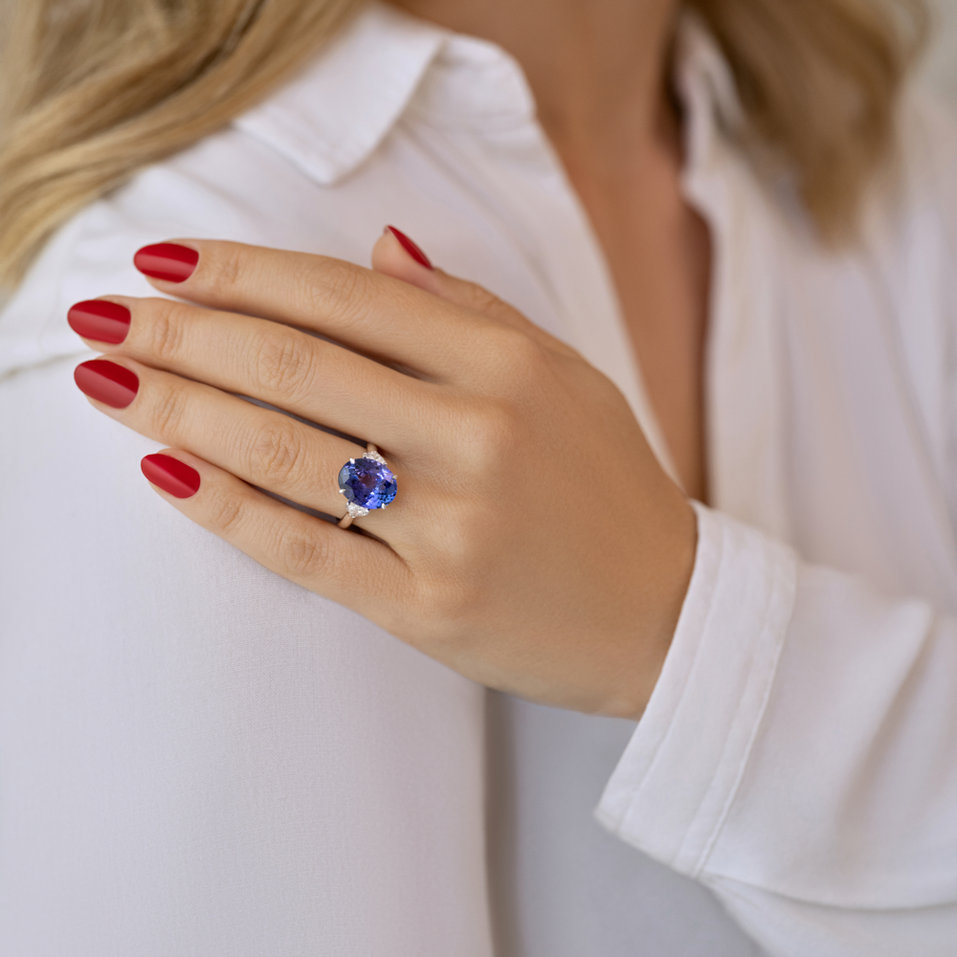 Prsteň s diamantmi a tanzanitom Dravyn