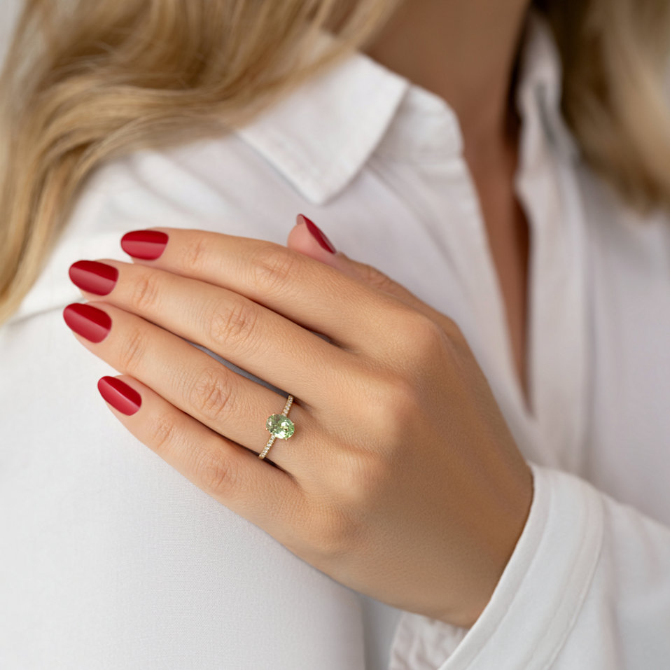 Prsteň s diamantmi a turmalínom Touch of Shine