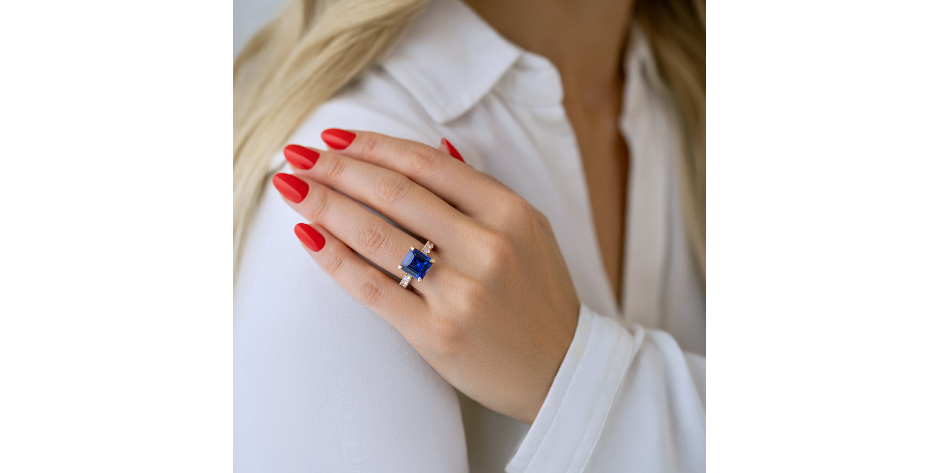 Prsteň s diamantmi a tanzanitom Fragment of Sky