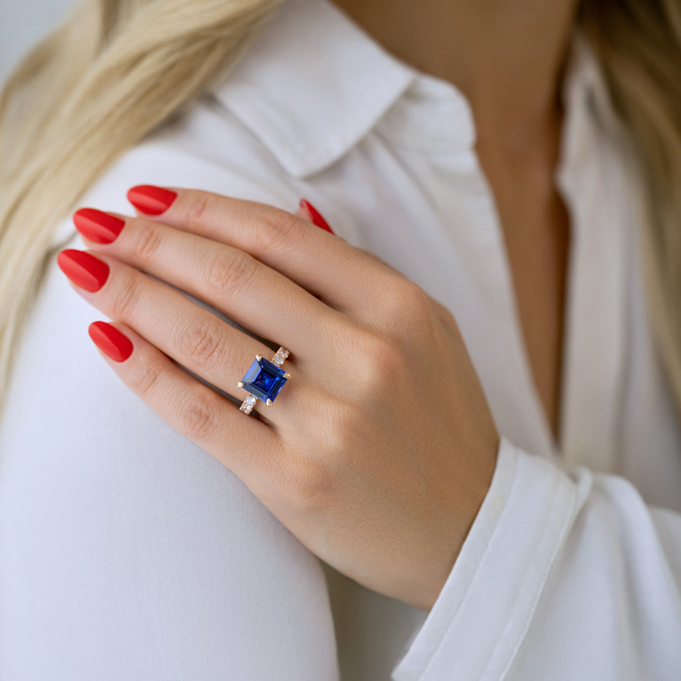 Prsteň s diamantmi a tanzanitom Fragment of Sky