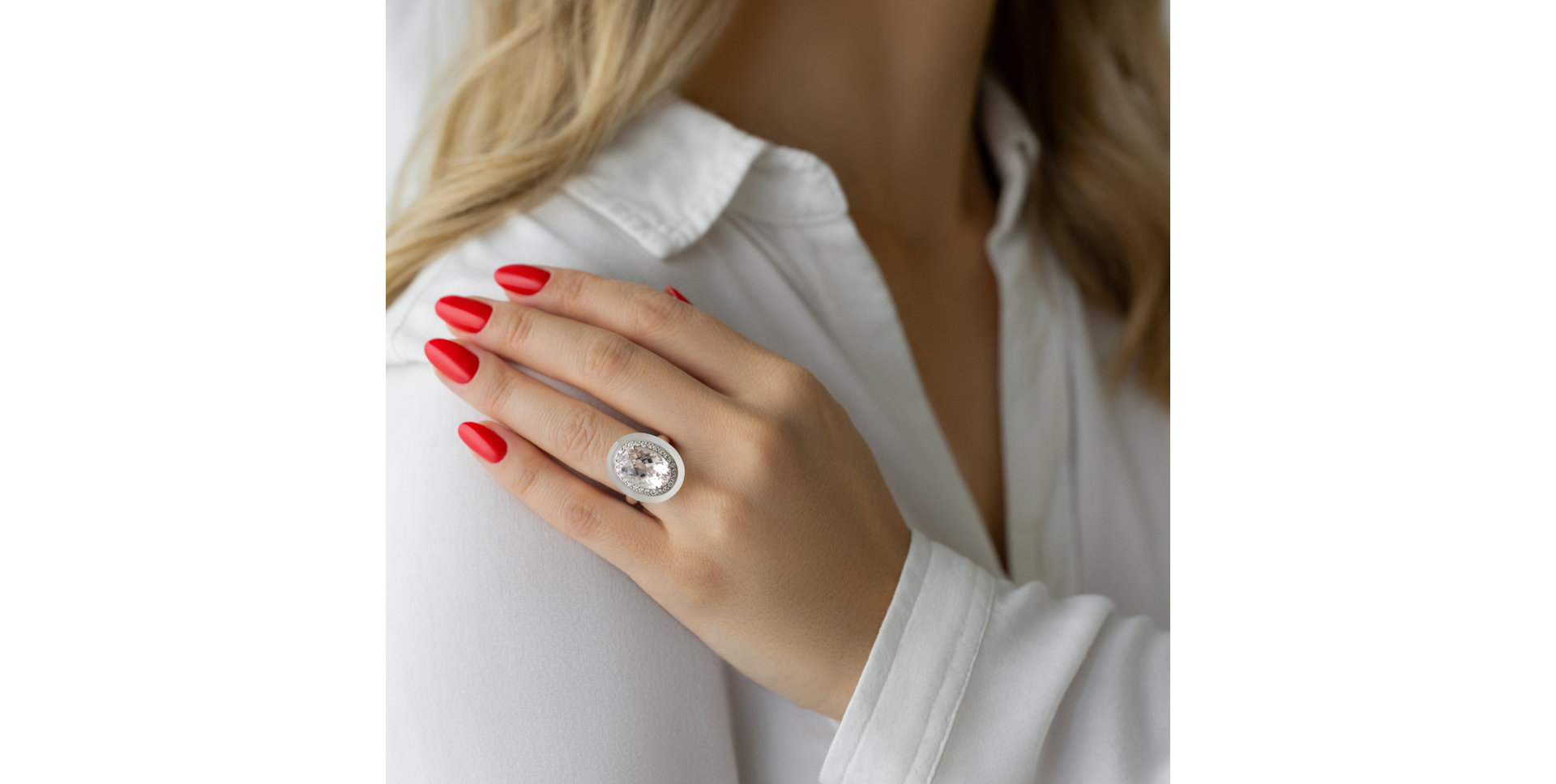 Prsteň s morganitom, diamantmi a quartzom Quintilius