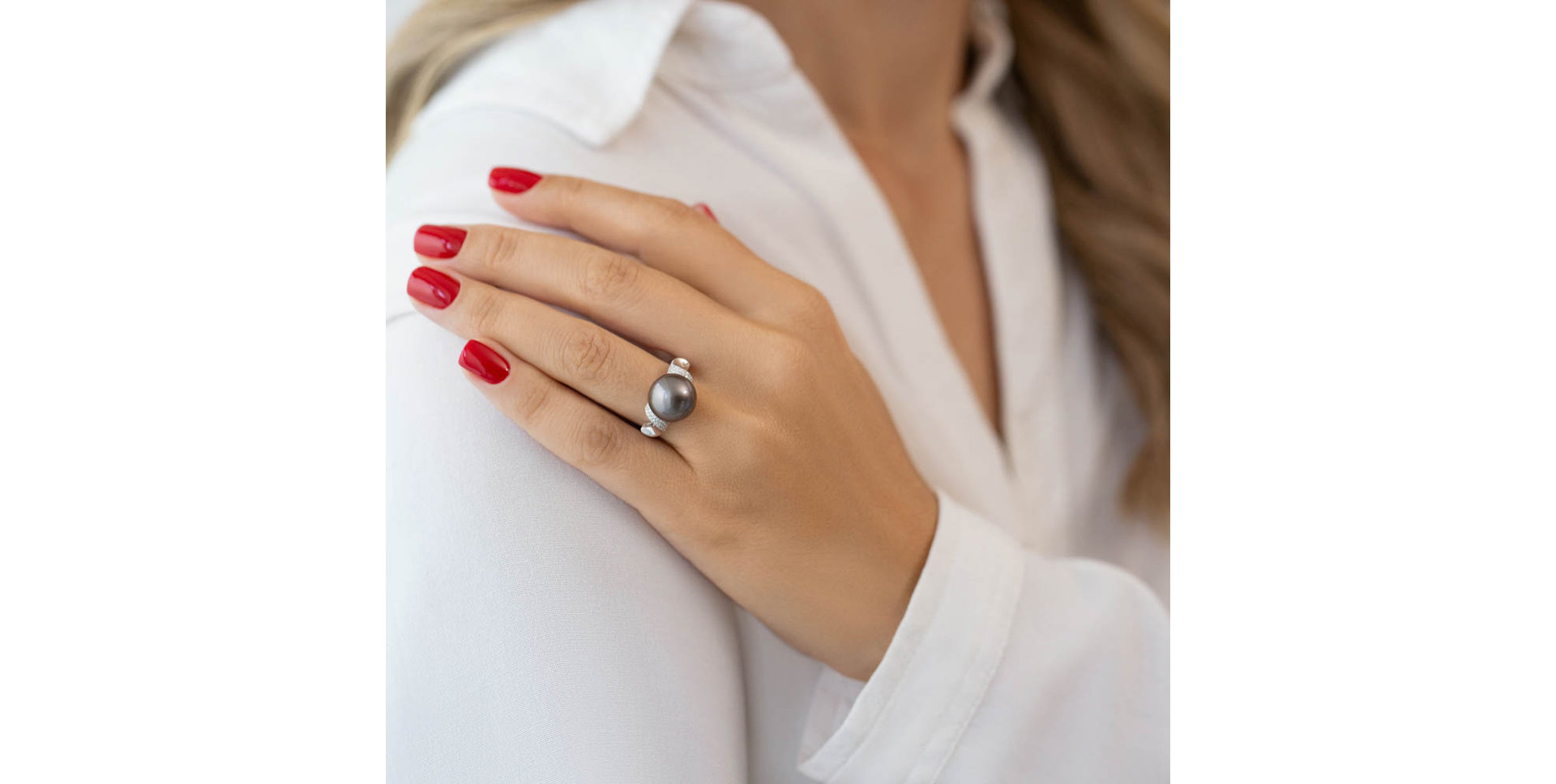 Prsteň s perlou a diamantmi Mermaid Song