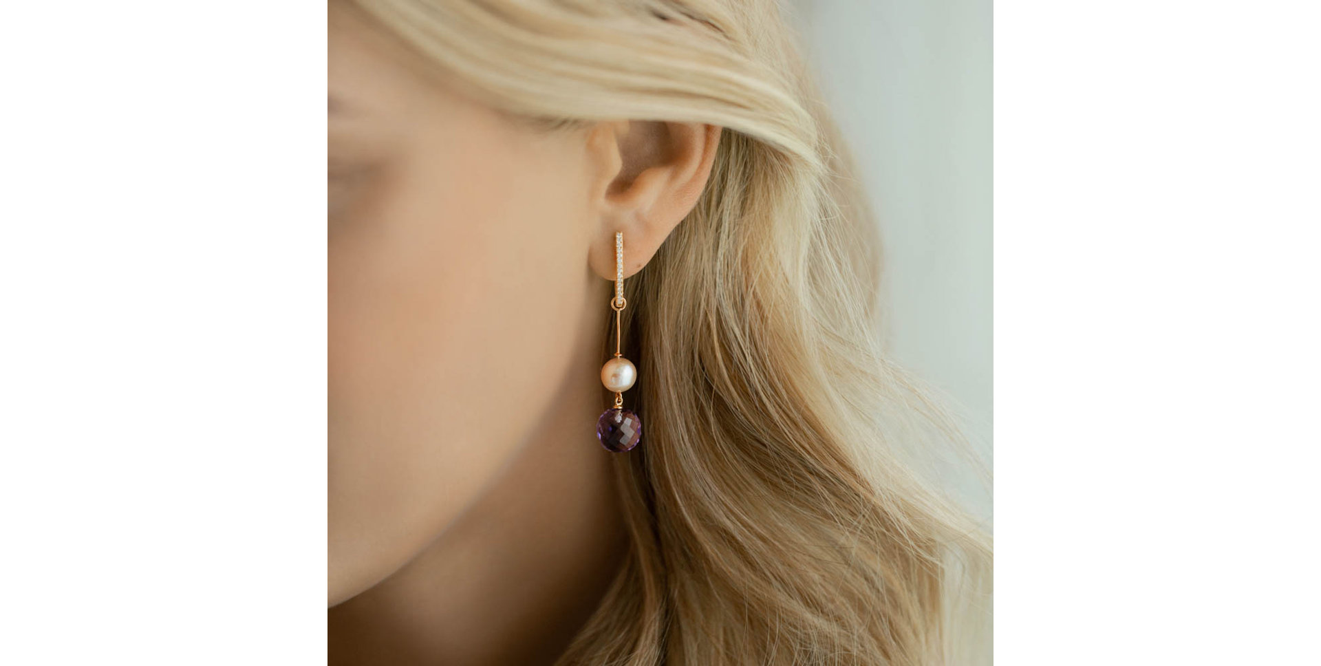 Náušnice s perlou, diamantmi a ametystom Brazil Dance