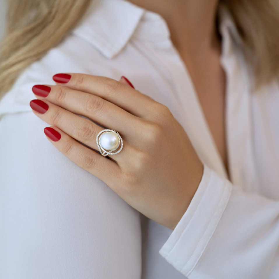 Prsteň s perlou a diamantmi Caribbean Treasure