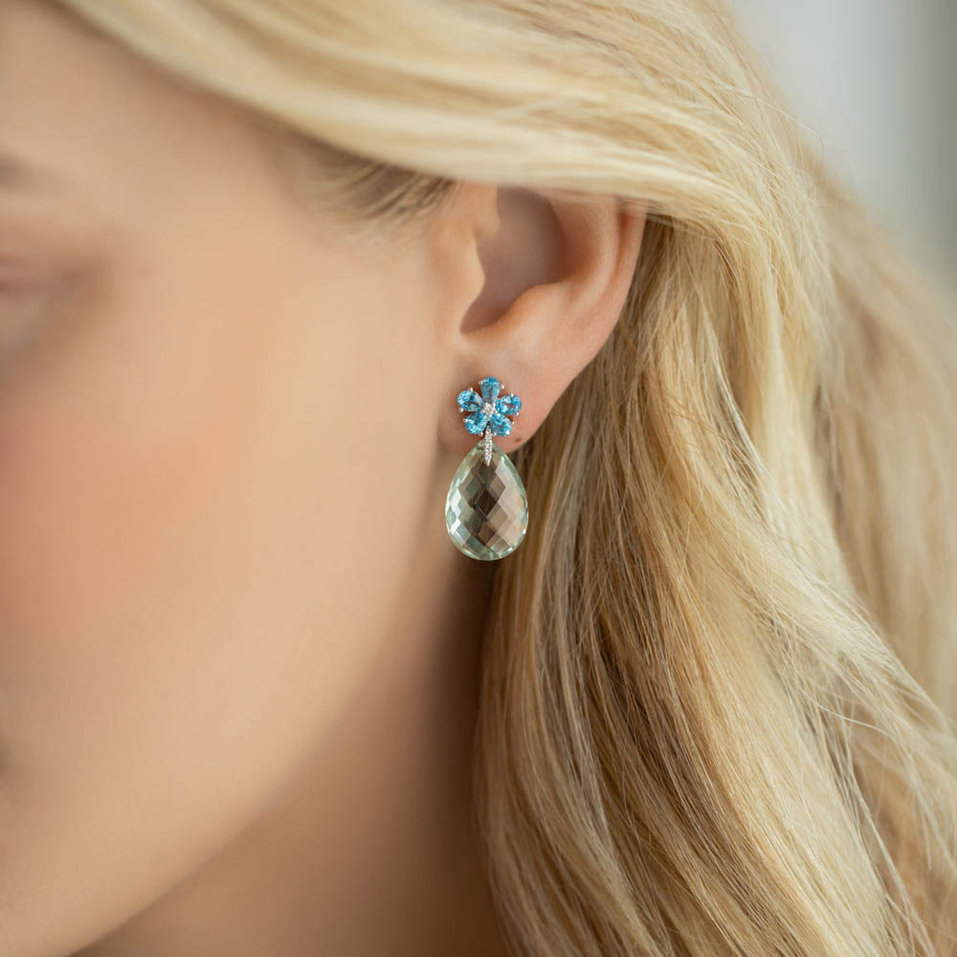 Náušnice s diamantmi, ametystom a topásom Morning Flower