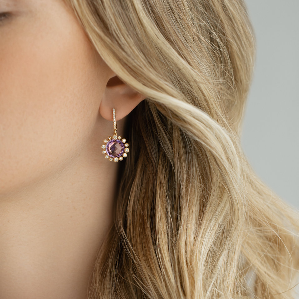 Náušnice s ametystom diamantmi Caroline