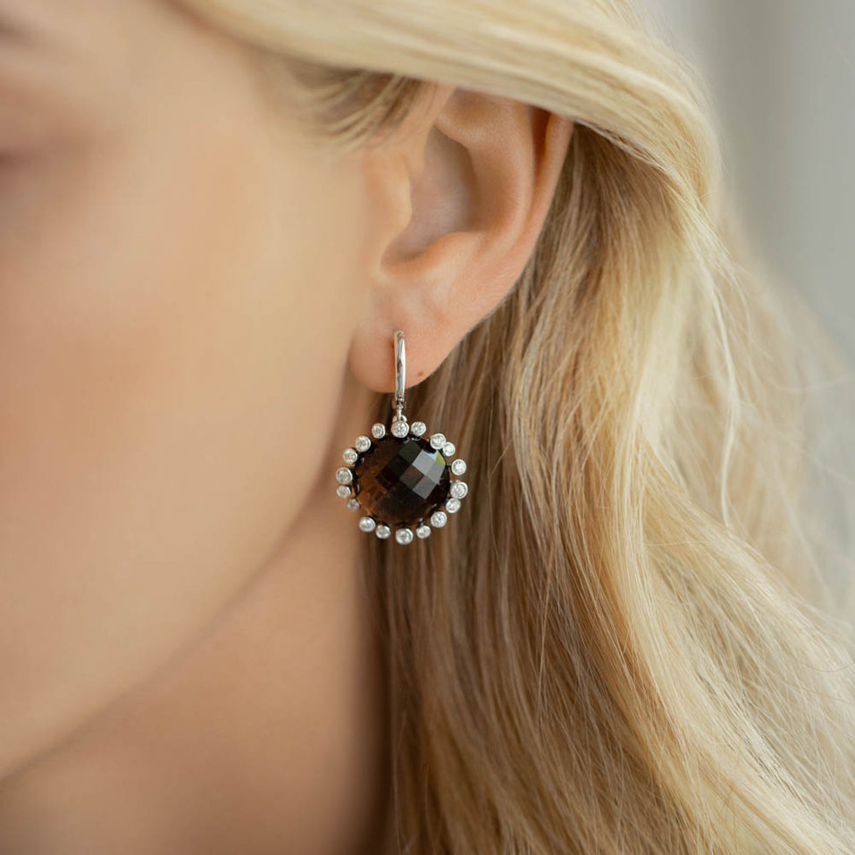 Náušnice s quartzom a diamantmi Sandra