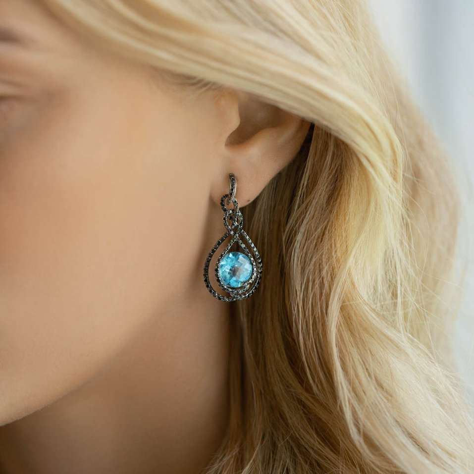 Náušnice s topásom a čiernymi diamantmi Clio