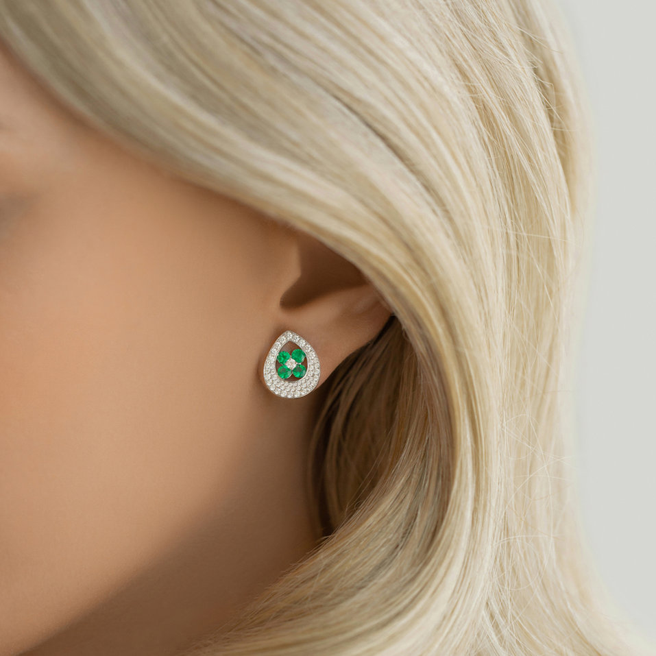 Náušnice s diamantmi a smaragdmi Nobl Charm