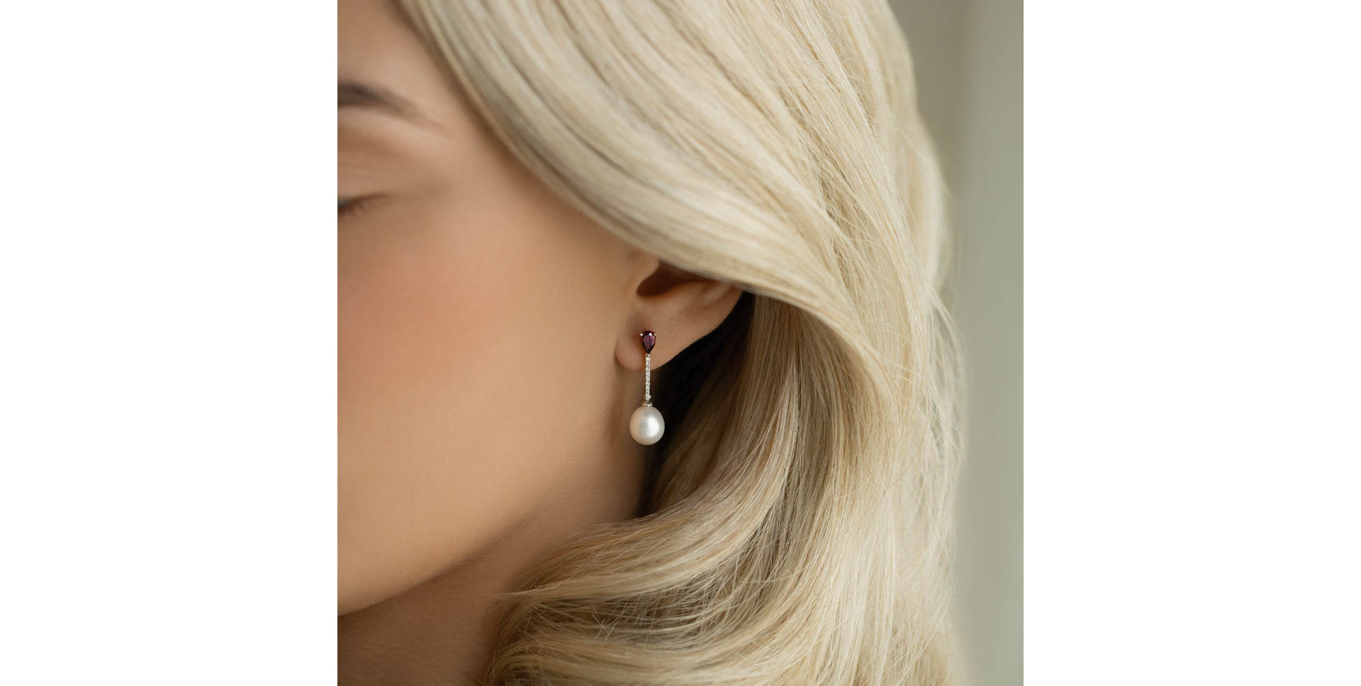 Náušnice s perlou, diamantom a rhodolitom Undersea Passion