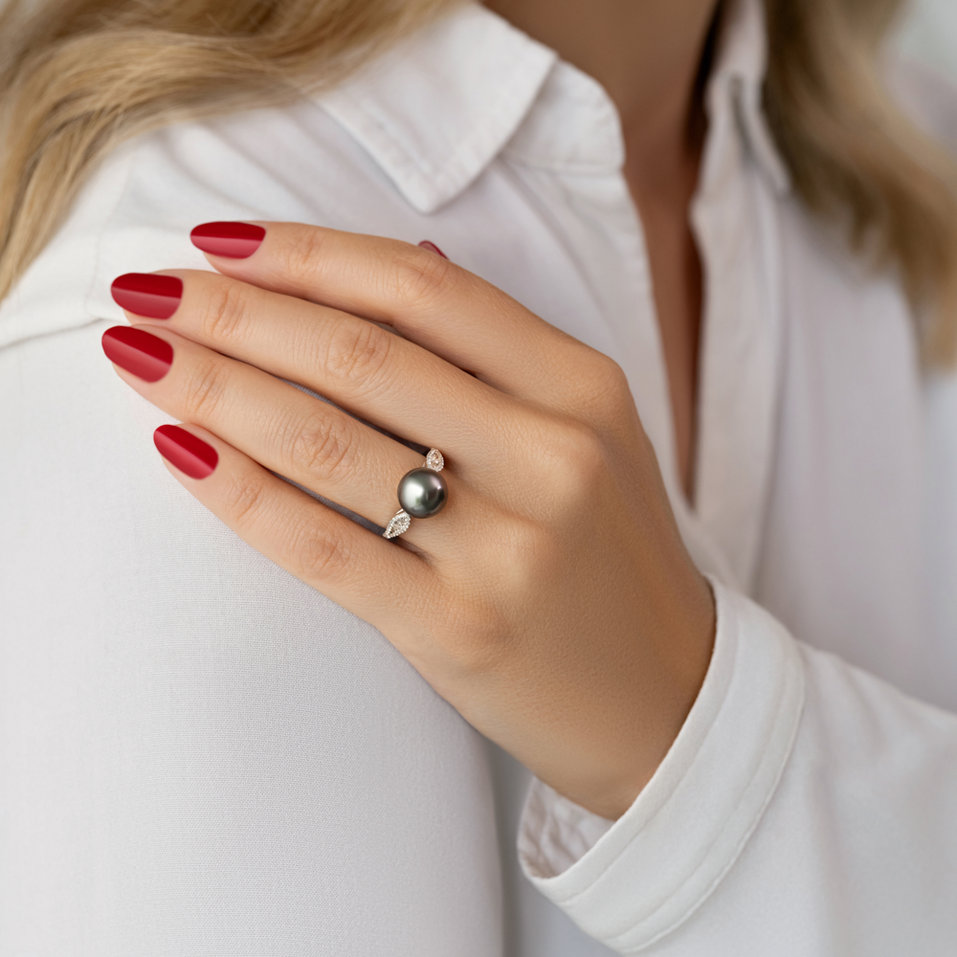 Prsteň s perlou a diamantmi Oceanic Legend