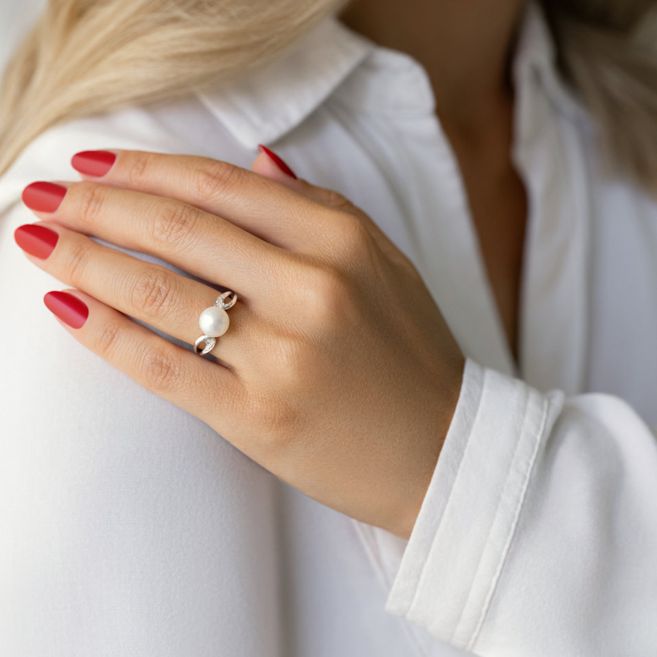 Prsteň s perlou a diamantmi Oceans Light