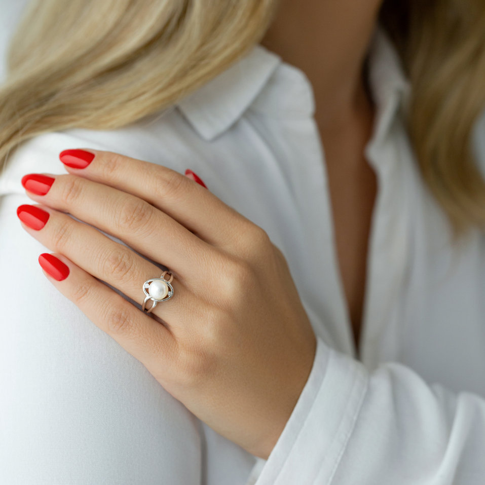 Prsteň s perlou a diamantmi Heavenly Sea