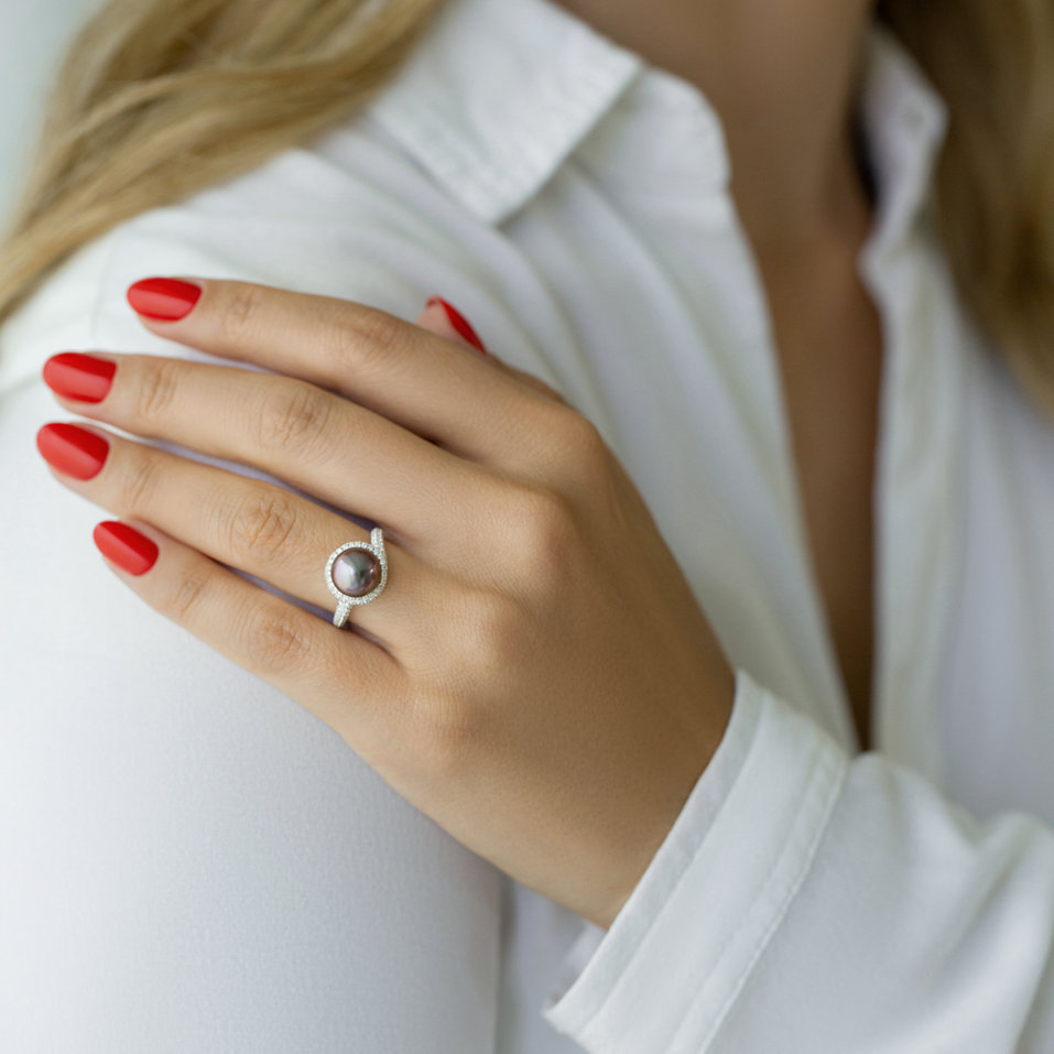 Prsteň s perlou a diamantmi Neptunian Magic