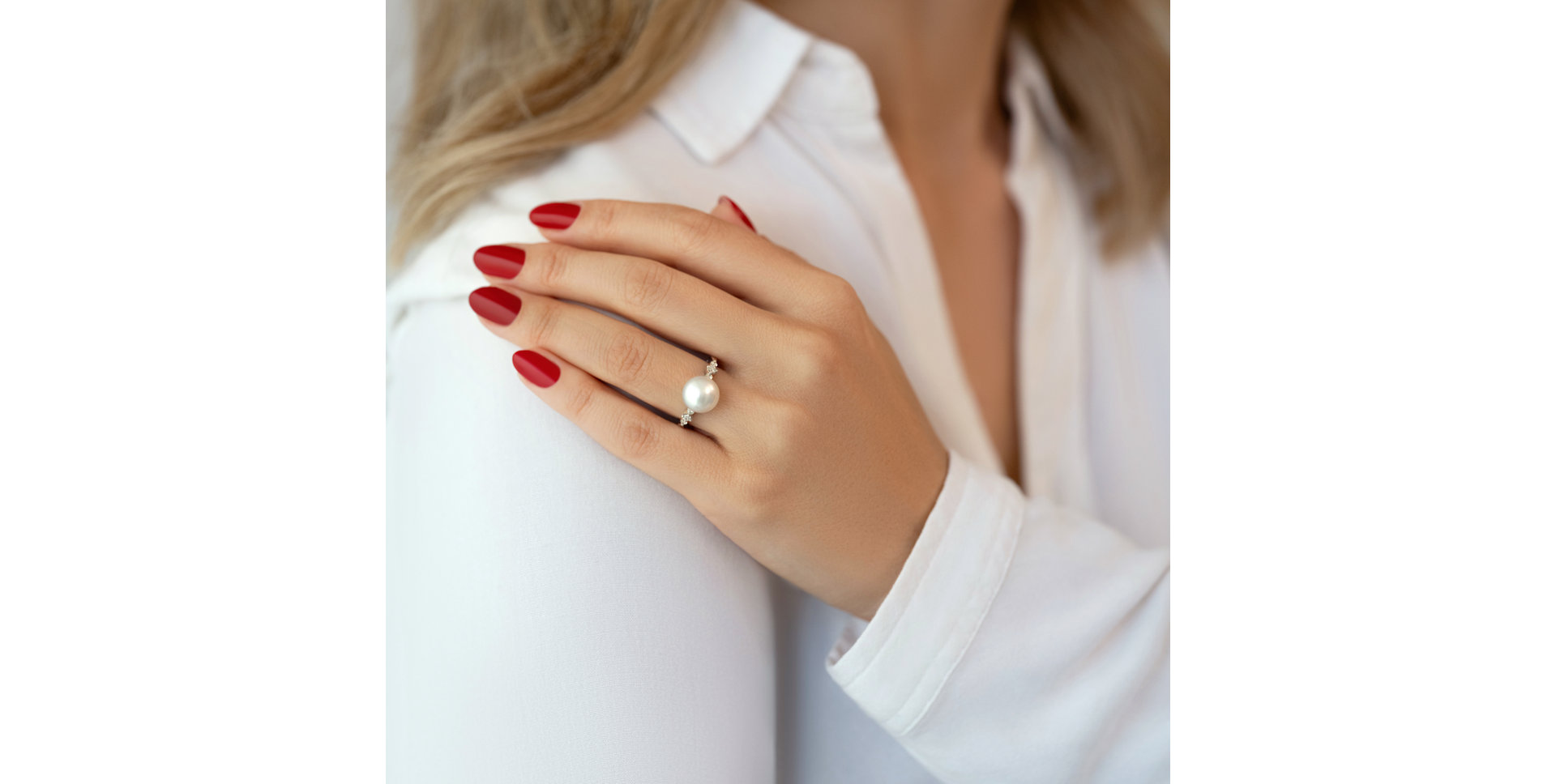 Prsteň s perlou a diamantmi Magical Shoreline