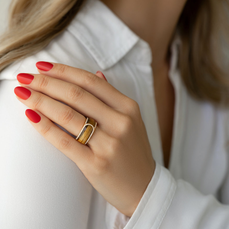 Prsteň s tygrím okom a diamantmi Imogen