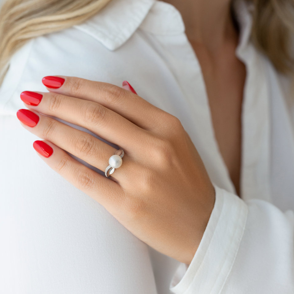 Prsteň s perlou a diamantmi Pacific Delight