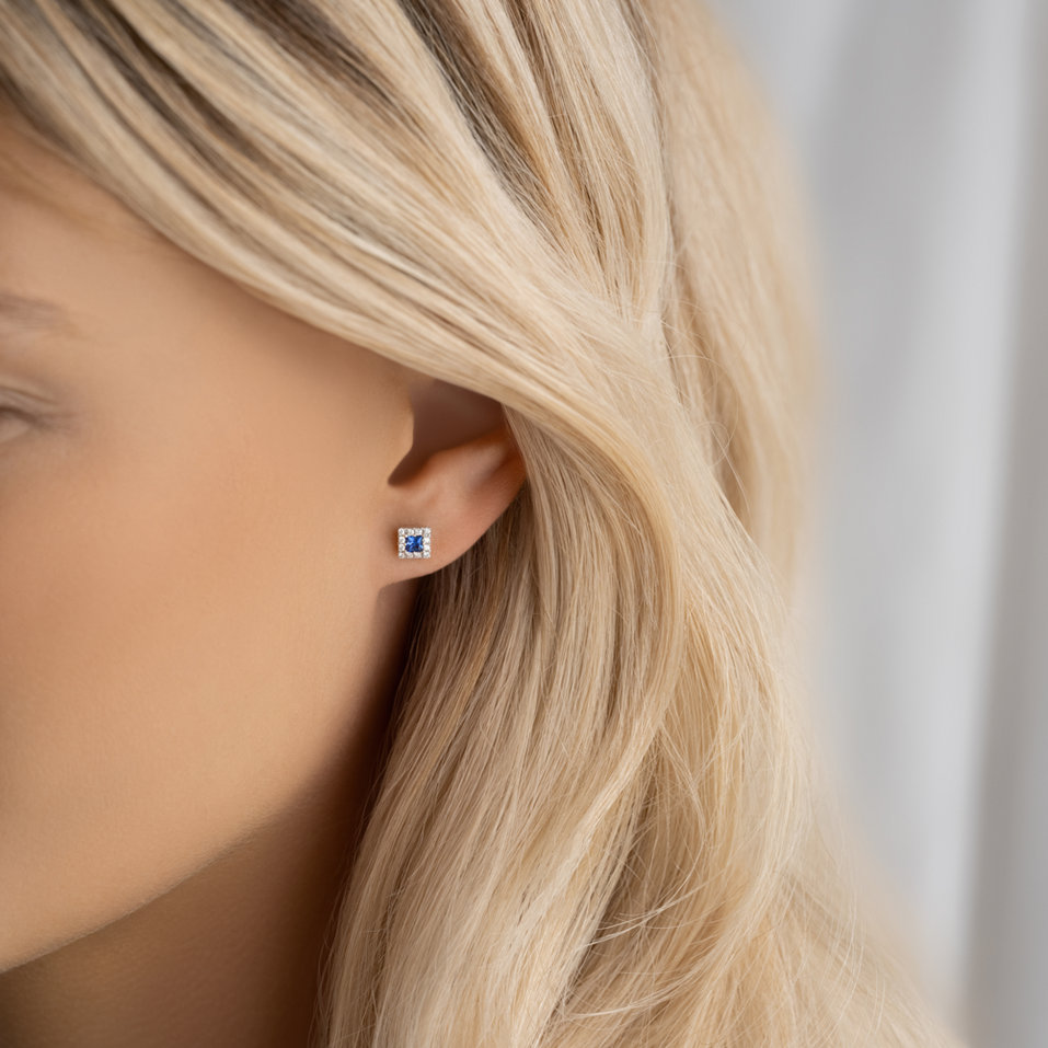 Náušnice s zafírom a diamantmi Royal Squares