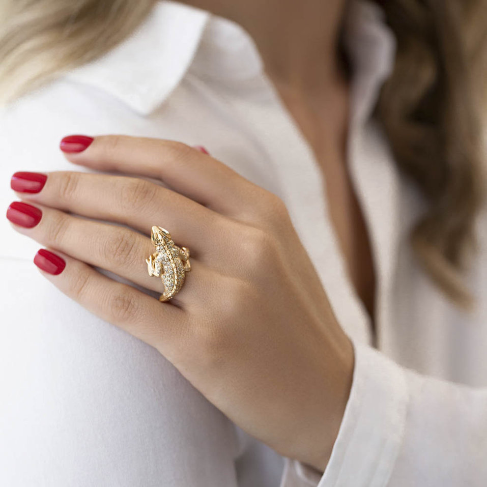 Prsteň s hnedými diamantmi a granátmi Diamond Lizard