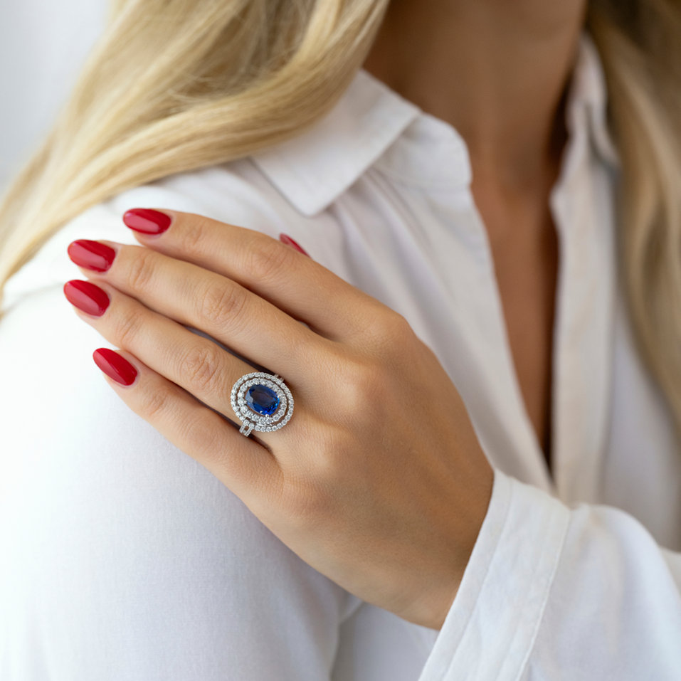 Prsteň s zafírom a diamantmi Mira