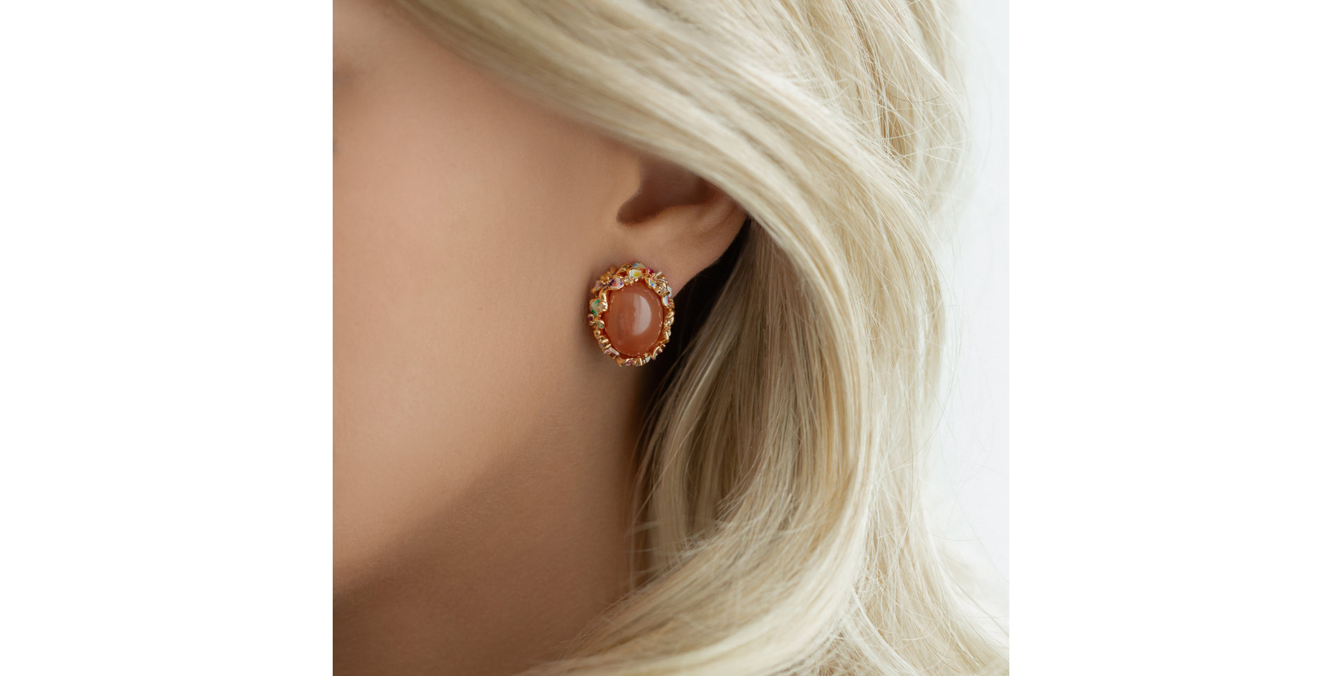 Náušnice s mesačným kameňom, diamantmi a drahokamami Ayse