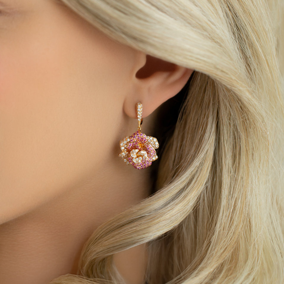 Náušnice s diamantmi a zafírmi Charming Unique