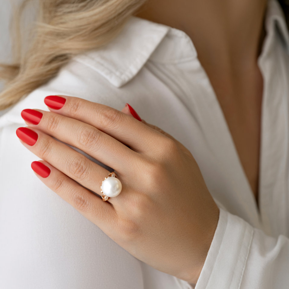 Prsteň s perlou a diamantmi Harmonic Ocean