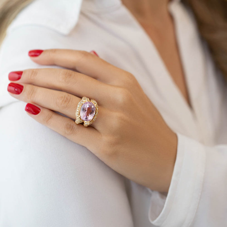 Prsteň s kunzitom a diamantmi Purple Gentility