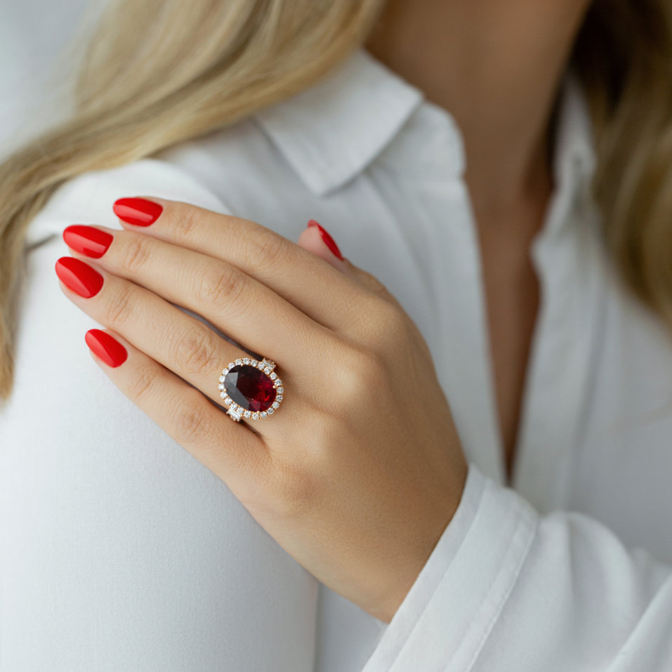 Prsteň 18kt ružové zlato s diamantom a turmalínom purple Venus Touch