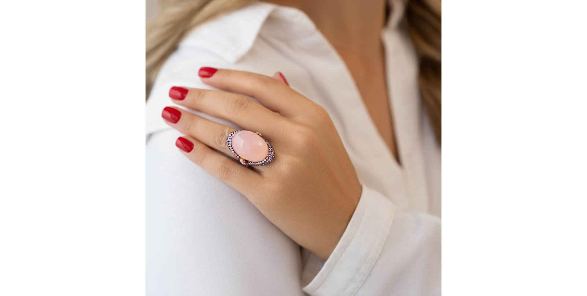 Prsteň s diamantmi, ruženínom a zafírmi Venus Elegance