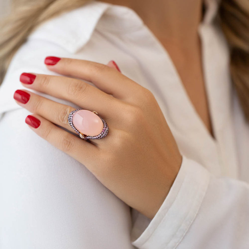 Prsteň s diamantmi, ruženínom a zafírmi Venus Elegance