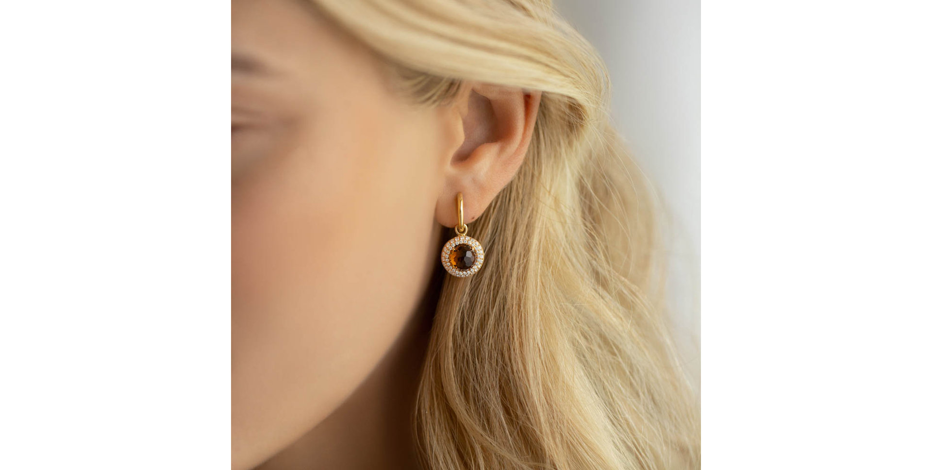 Náušnice s quartzom a diamantmi Yellow Lady