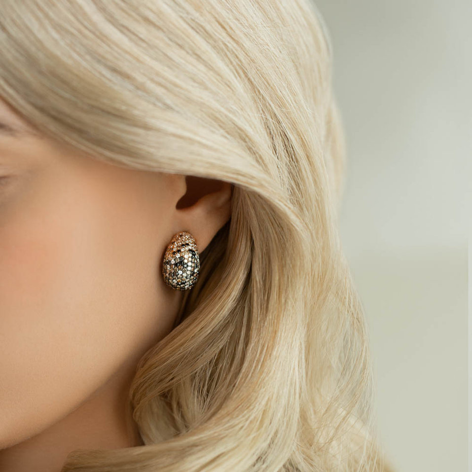 Náušnice s bielymi, hnedými a čiernymi diamantmi Professor Majestic