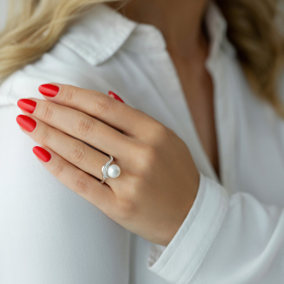 Prsteň s perlou a diamantmi Spiral Sea