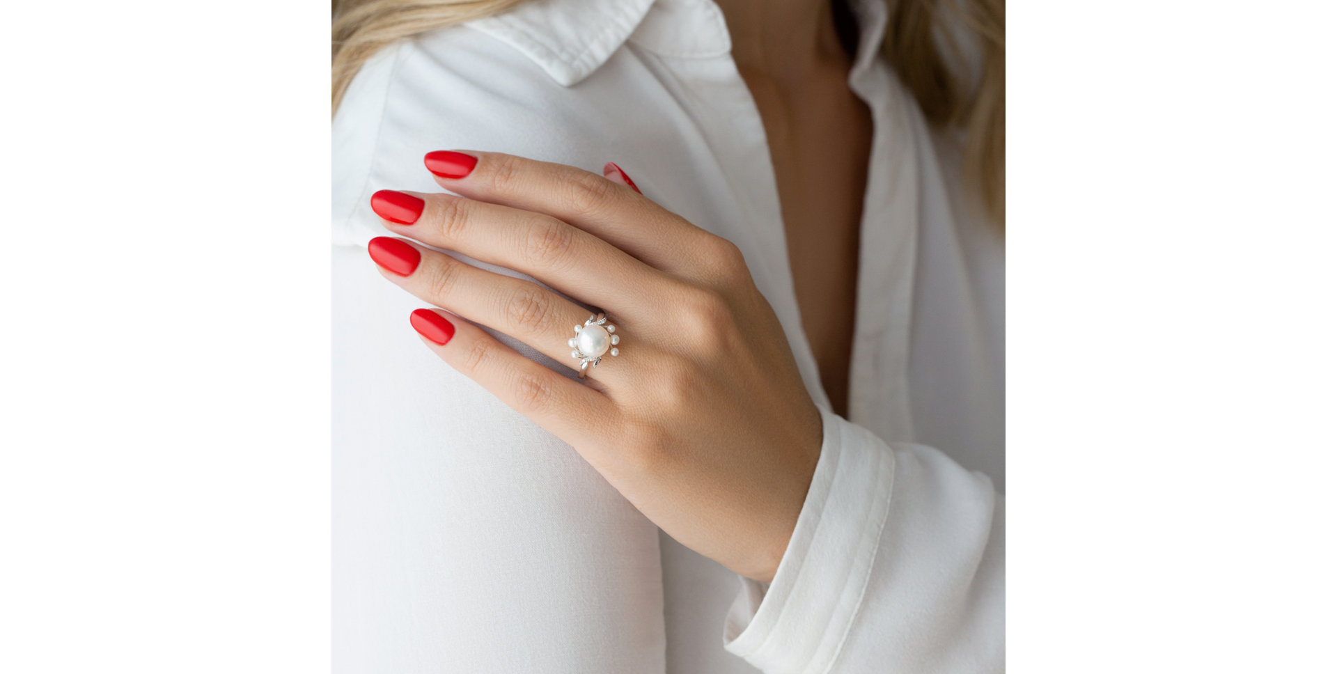 Prsteň s perlami a diamantmi Nymph Secret