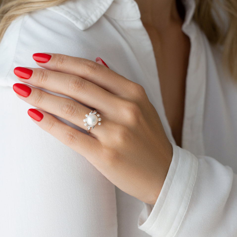 Prsteň s perlami a diamantmi Nymph Secret