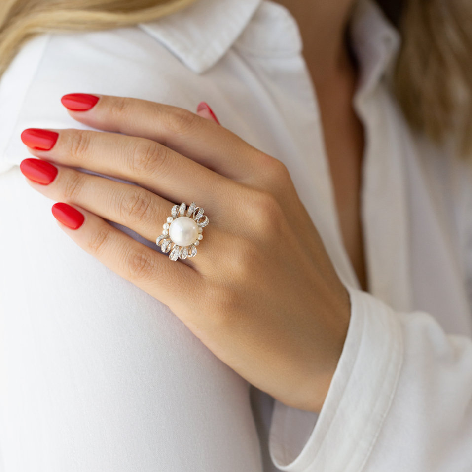 Prsteň s perlami a diamantmi Pearl Passion