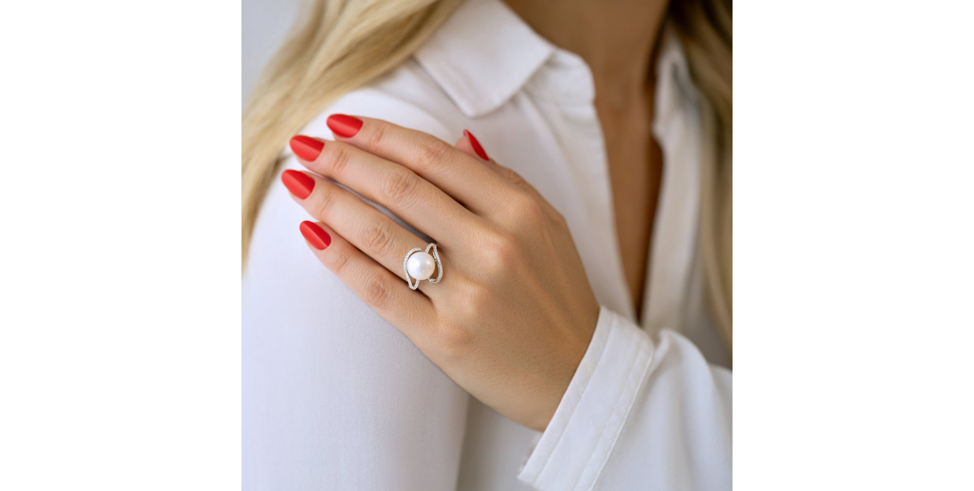 Prsteň s perlou a diamantmi Pearl Charm