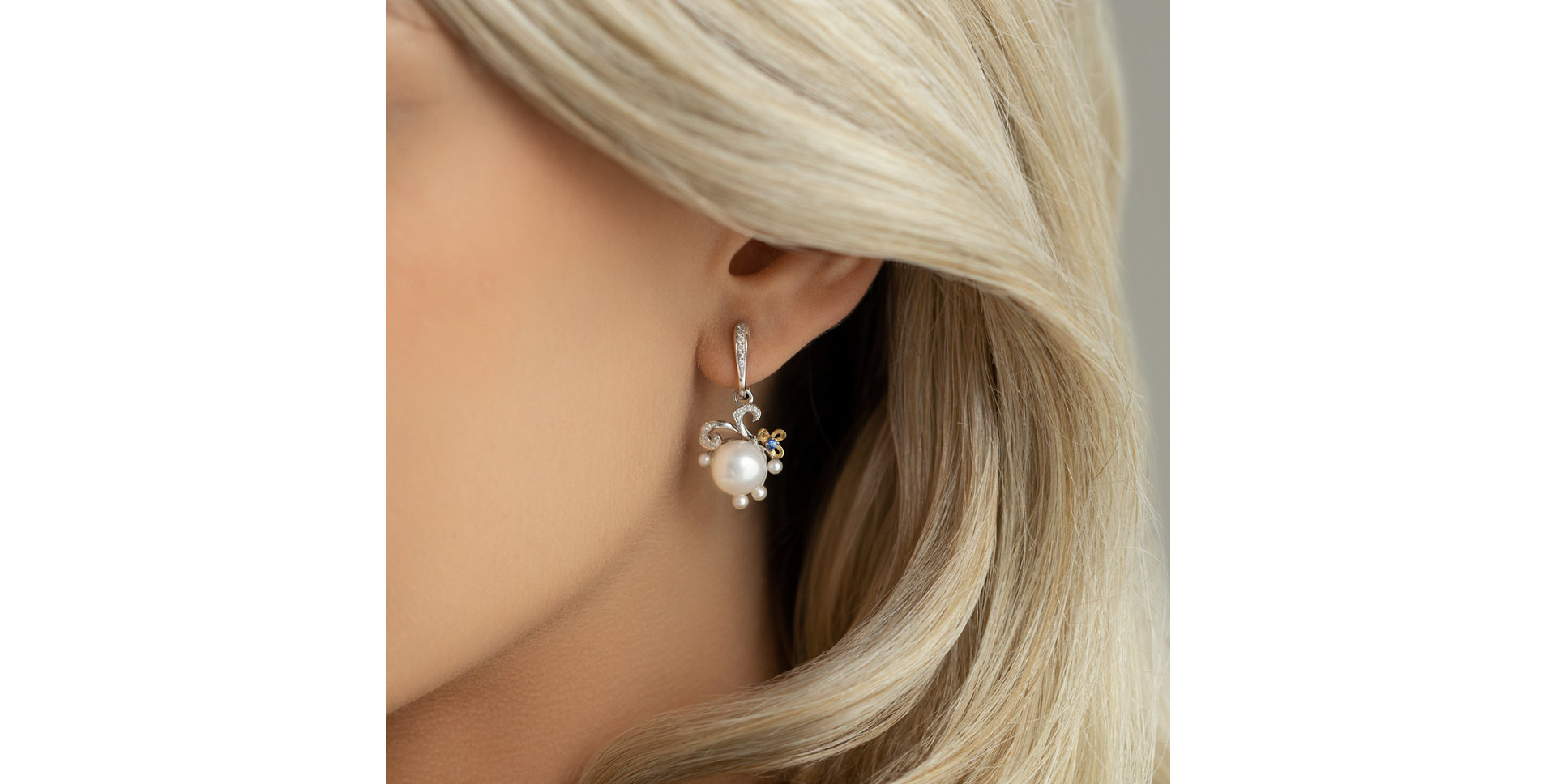 Náušnice s diamantmi, perlami a zafírmi Nymph Signature