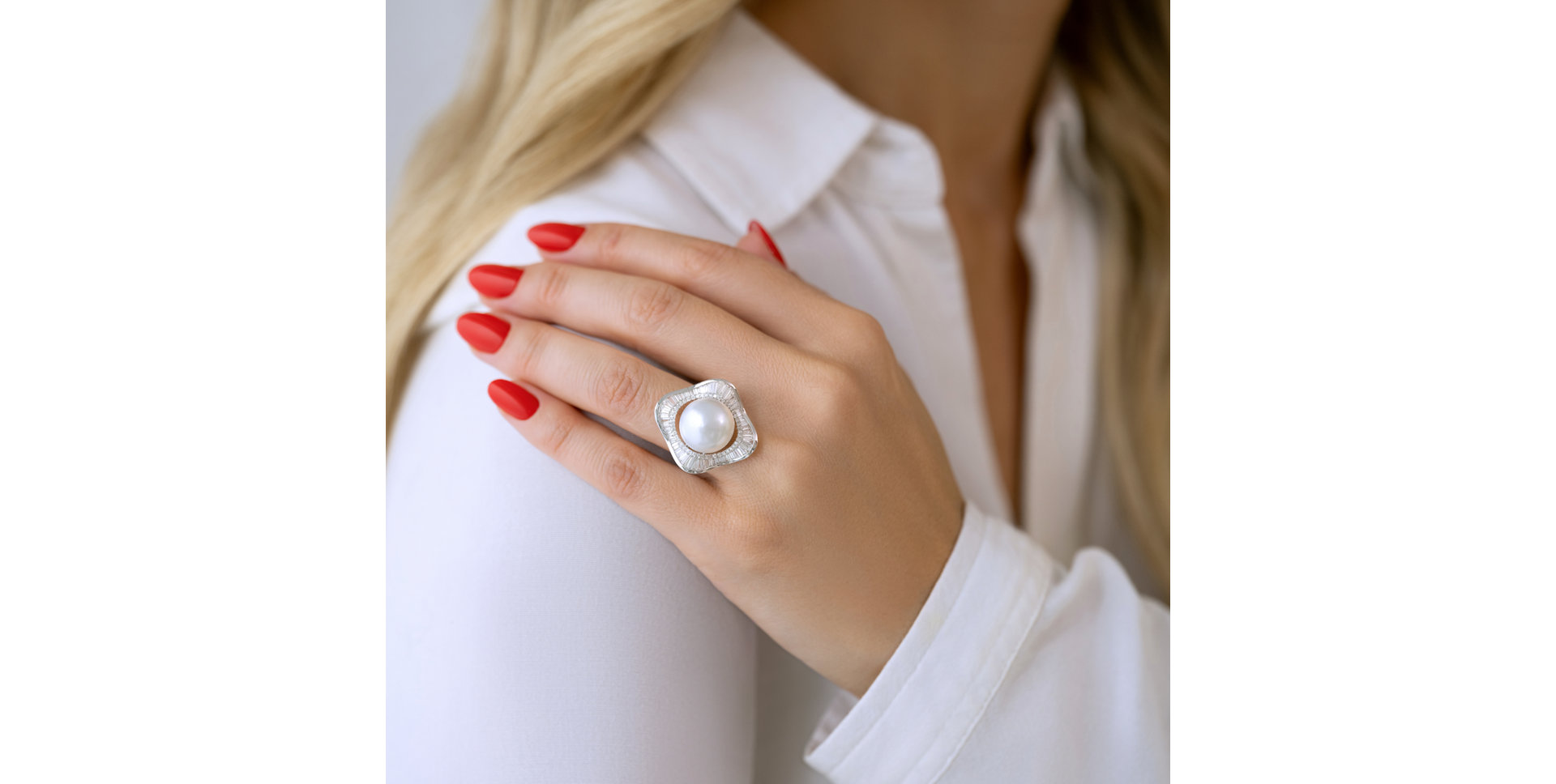 Prsteň s perlou a diamantmi Pearl Galaxy