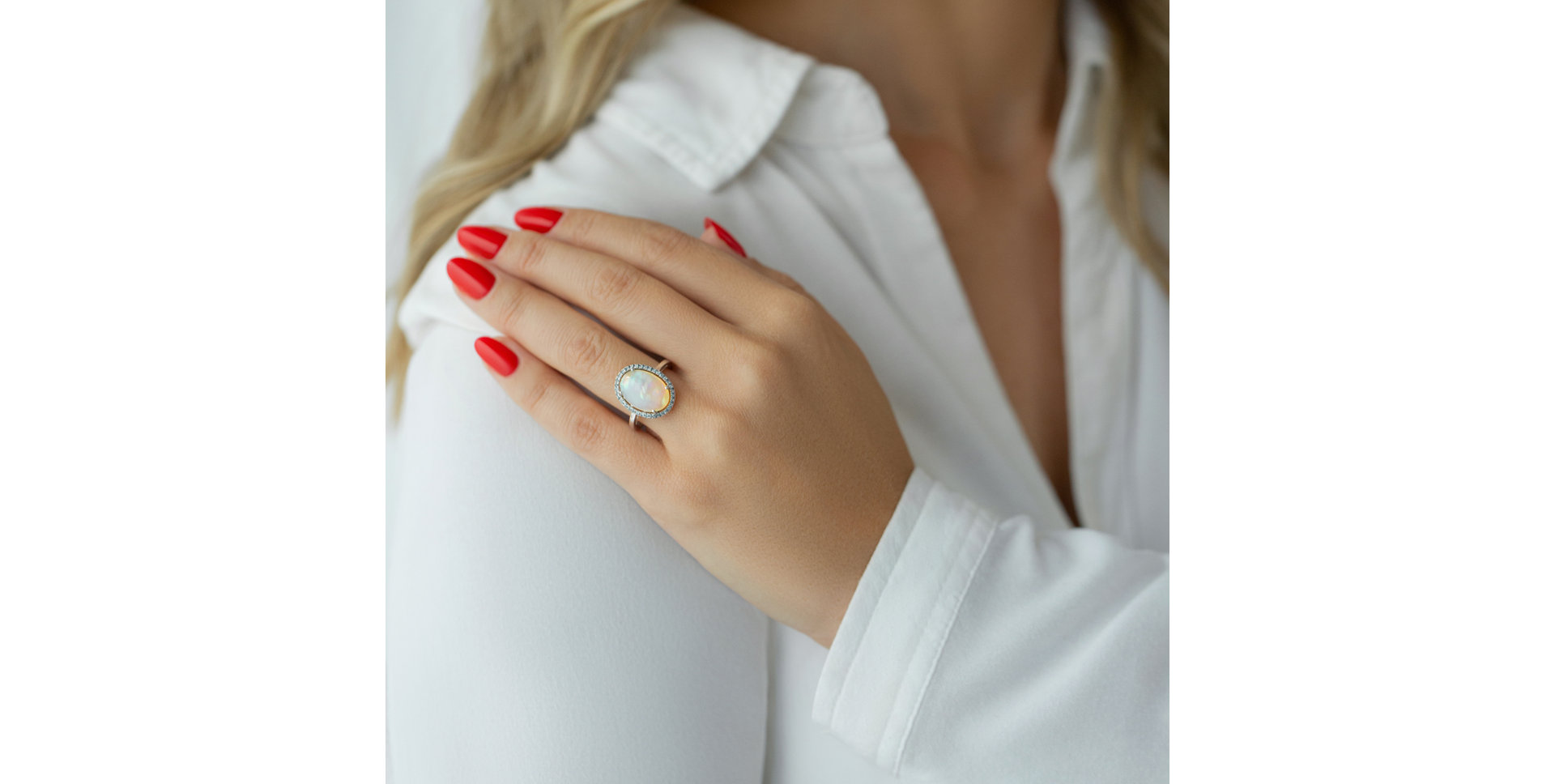 Prsteň s diamantmi, opálom a zafírmi Opal Elegance