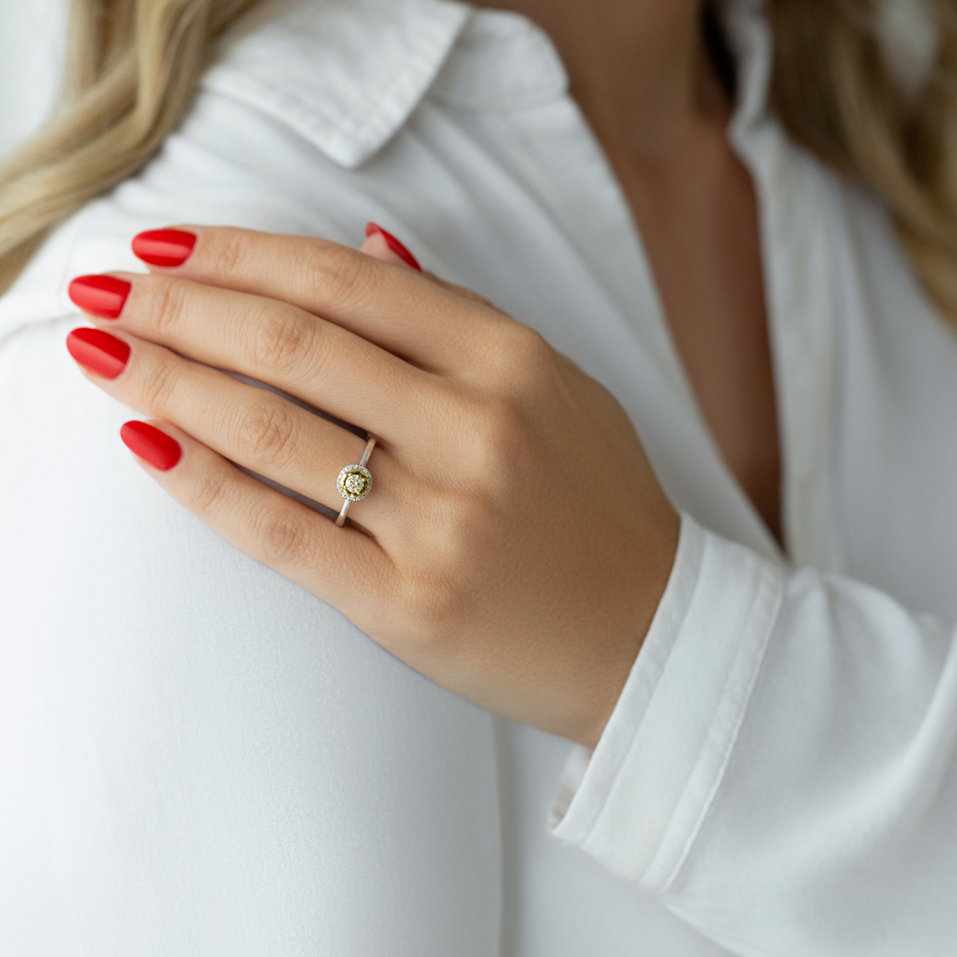 Prsteň s bielymi a žltými diamantmi Endless Sunshine