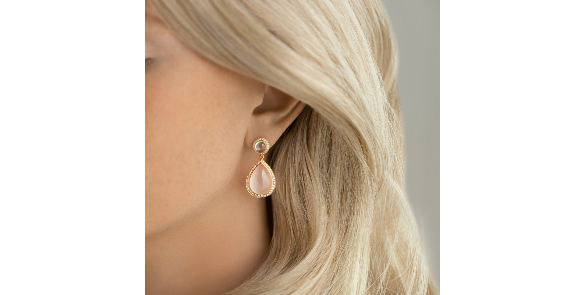 Náušnice s diamantmi, prehnitom a ruženínom Eternal Sunset