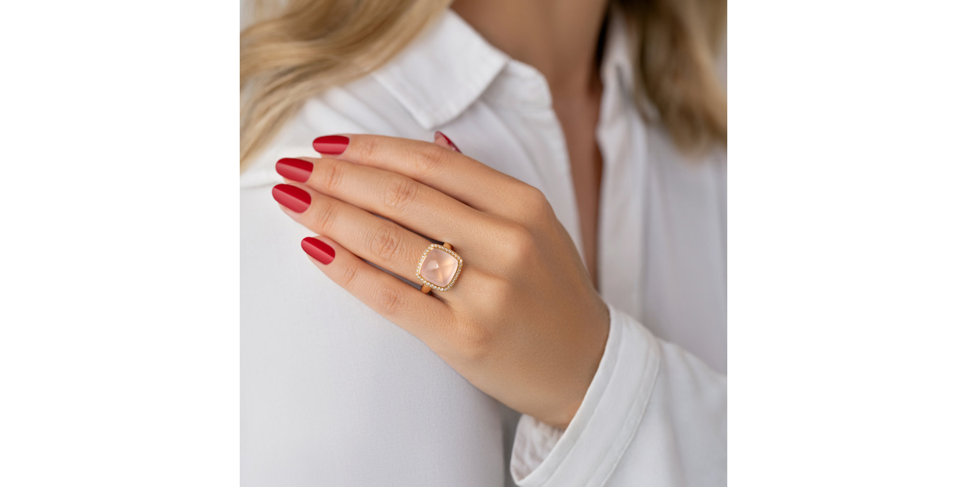 Prsteň 18kt ružové zlato s diamantom a růženínom Cosmic Mystery