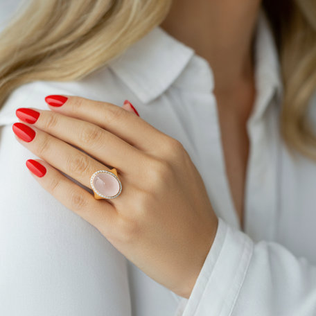 Prsteň 18kt ružové zlato s diamantom a růženínom Spring Rose