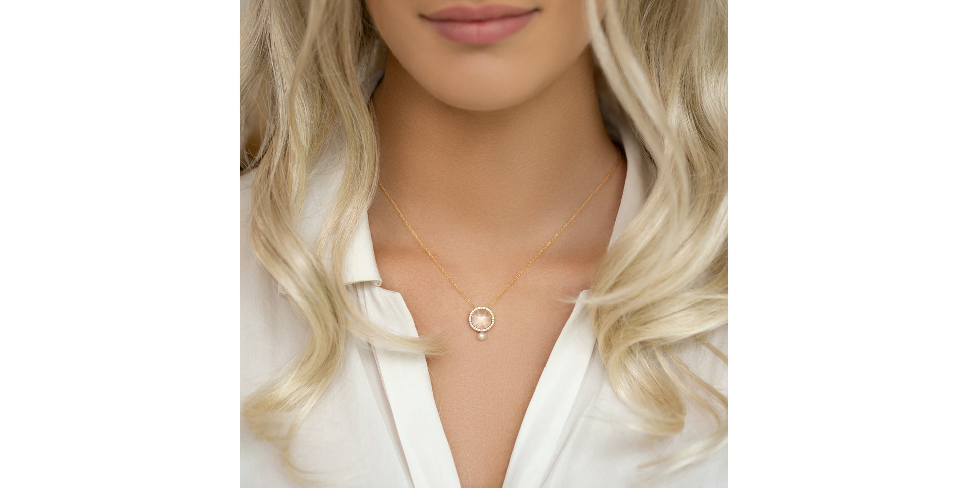 Náhrdelník s diamantmi, ruženínom a perlou Aerwyna