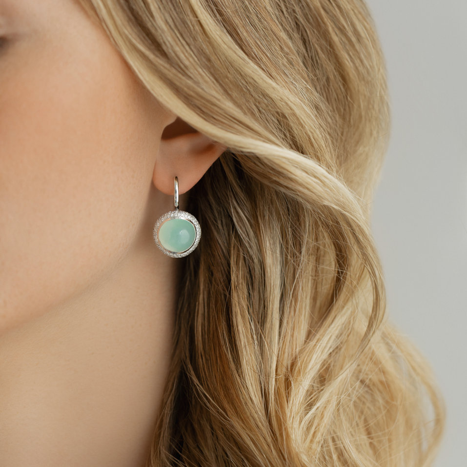 Náušnice s chalcedonom a diamantmi Rainbow Drop