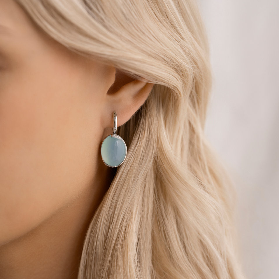 Náušnice s chalcedonom a diamantmi Elegance Petal