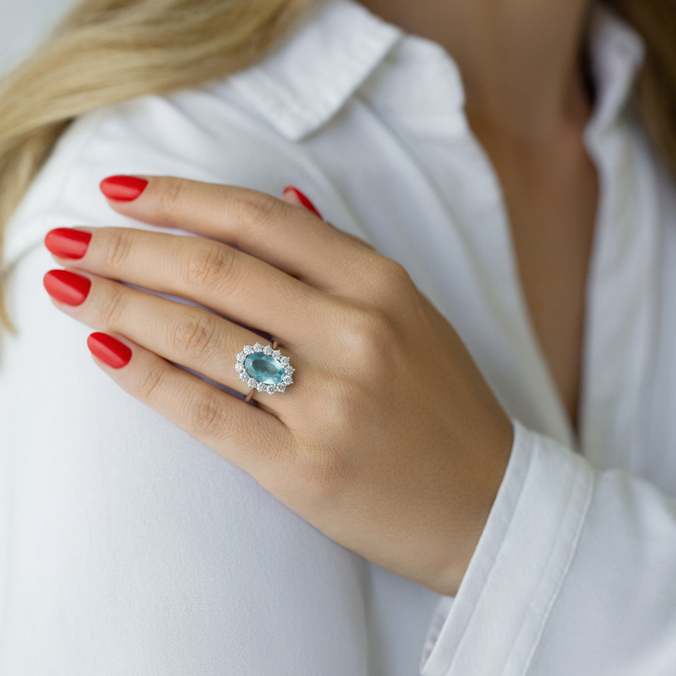 Prsteň s apatitom a diamantmi Sky Goddess