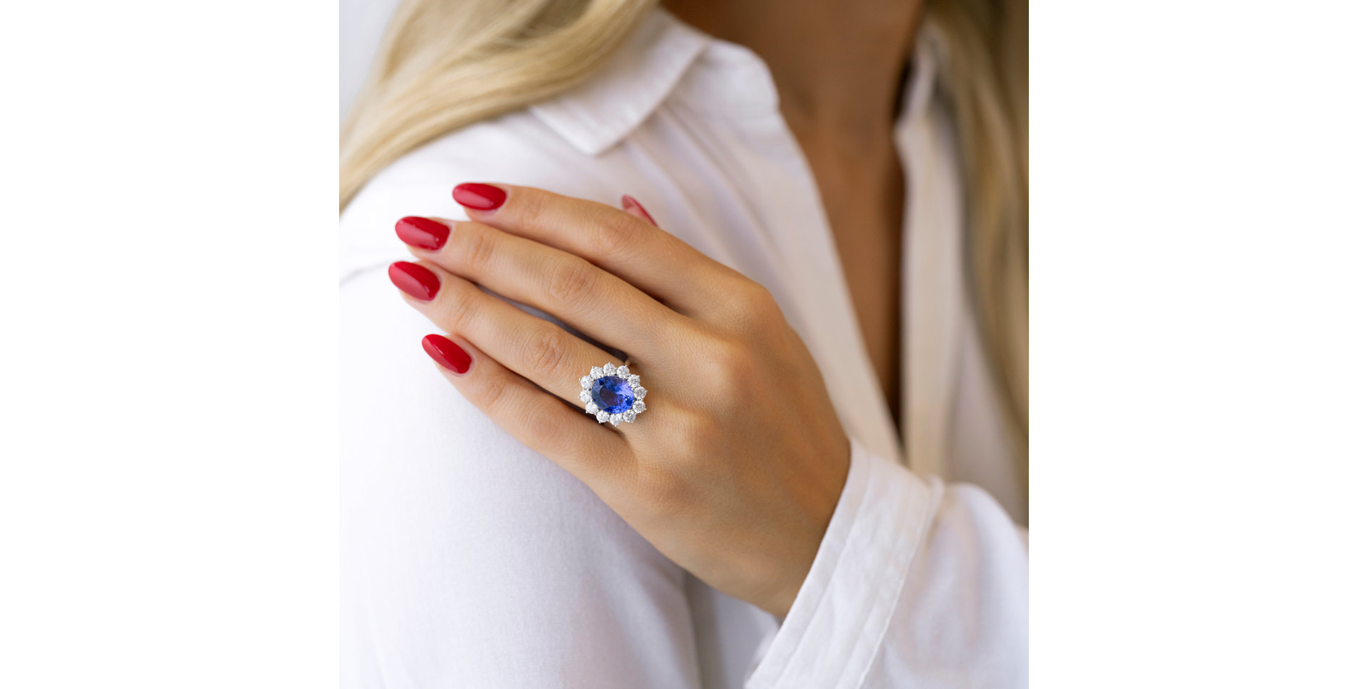 Prsteň s tanzanitom a diamantmi Sky Goddess